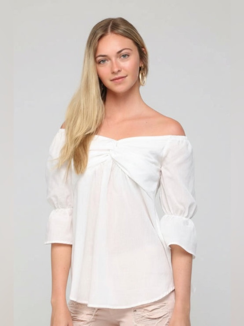 COTTON CLOUD OFF SHOULDER TWIST FRONT TOP  White